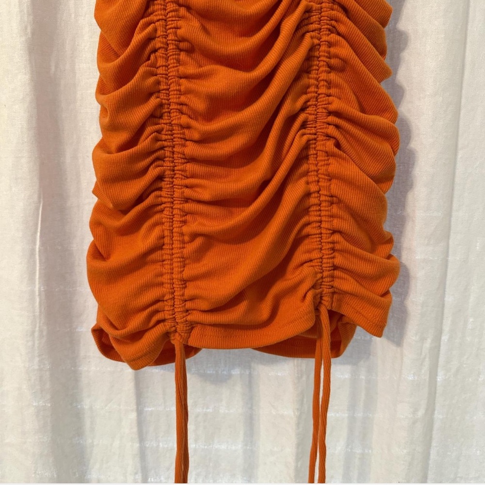 Orange Ruched Mini Bodycon Dress - Picture 3 of 6